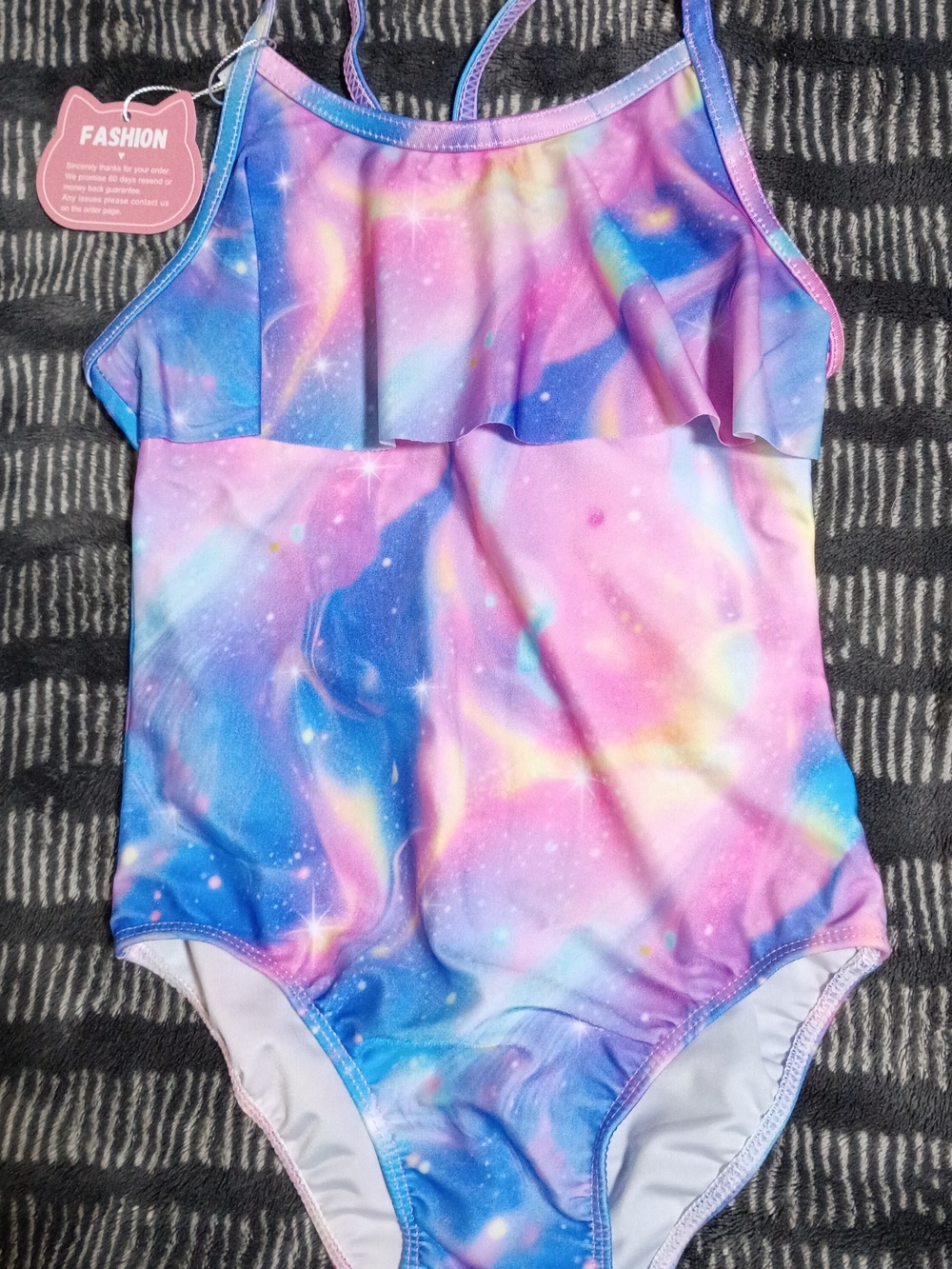 Snowheart Girls' Galaxy Ruffle One-Piece Swimsuit - Pink & Blue Sz 4